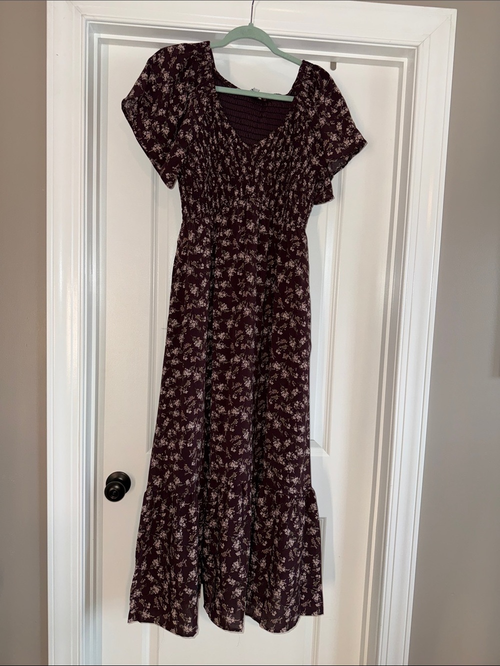 Baltic Born Floral Smocked Maxi Dress Flutter Sleeve Size L